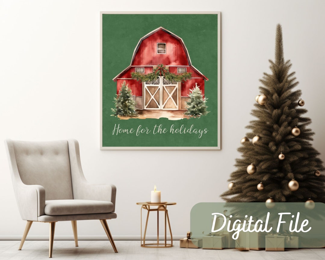 Christmas Printable Wall Art Digital Barn Wall Decor Holiday Country