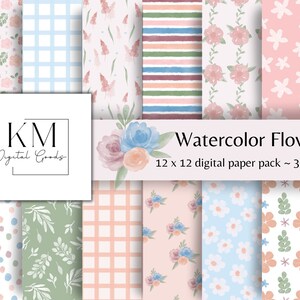 Digital Paper Pack Watercolor Flower Seamless Pastel Floral Repeating Patterns Scrapbooking Instant Download Printable
