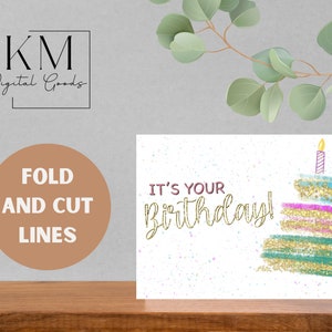 Printable Birthday Card, Cake Greeting Card, Digital Birthday Card ...