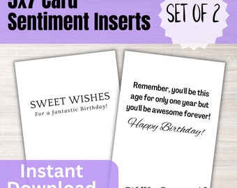 Birthday Card Sentiment Inserts: Printable 5x7 Message Cards (Digital Download)
