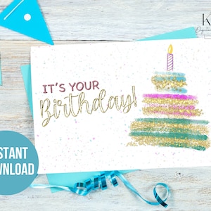 Druckbare Geburtstagskarte, Kuchen Grußkarte, Digitale Geburtstagskarte, Happy Birthday Karte, Sofort Download, 5x7 Geburtstagskarte, PDF, JPEG