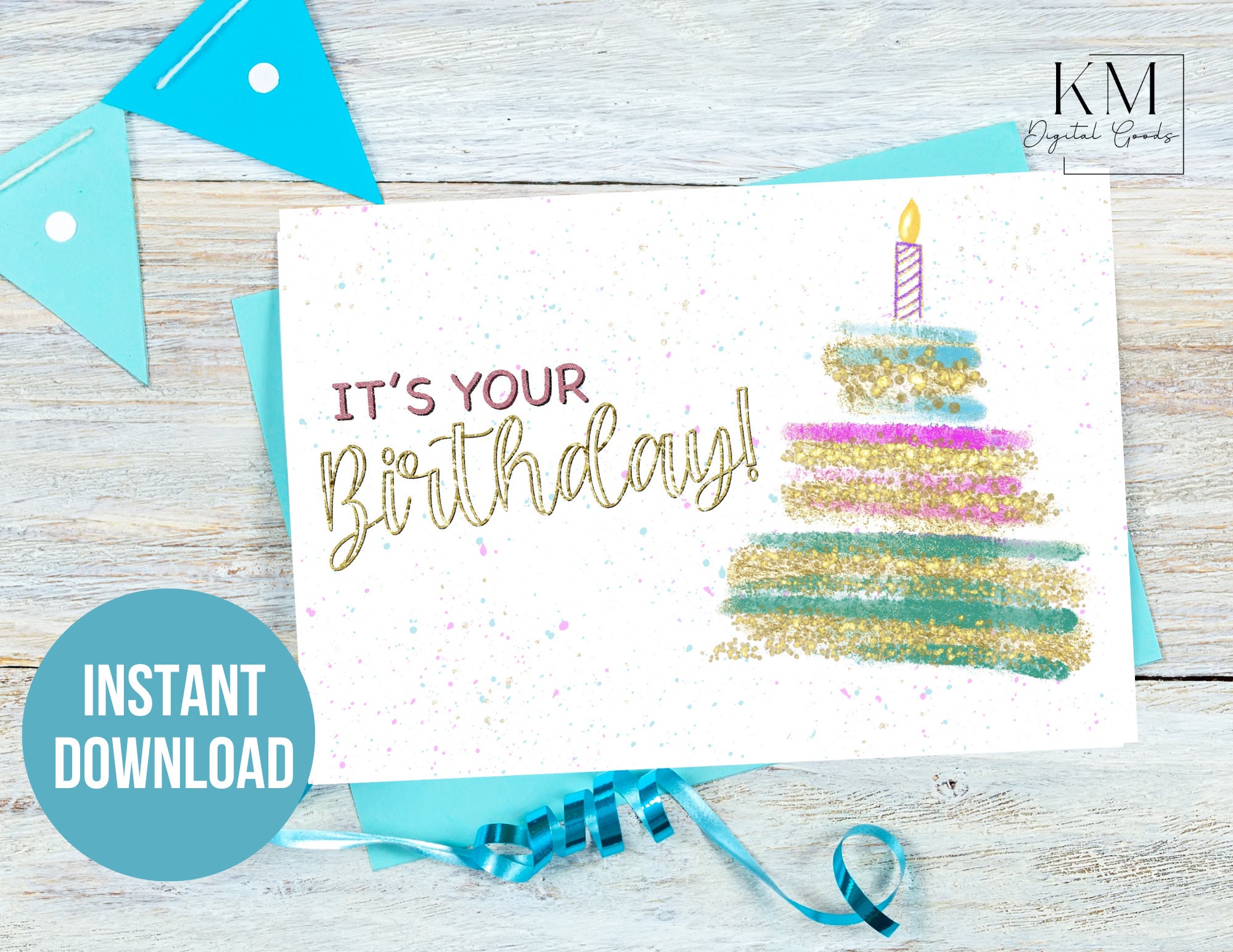 Printable Birthday Card, Cake Greeting Card, Digital Birthday Card ...