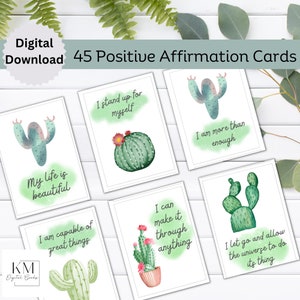 45 cartões de afirmação positiva Cartões de incentivo para mulheres Citações diárias de afirmação para saúde mental Download digital Baralho motivacional