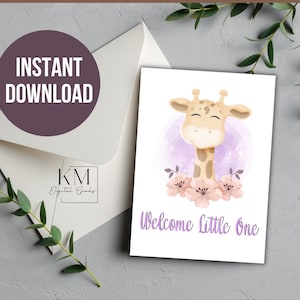 Printable Giraffe Baby Shower Card: Animal New Baby Greeting (PDF, JPEG)