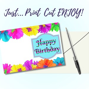 Mexikanische Papierblumen Happy Birthday Digitaldruck, Printable Digital download stationäre Geburtstagskarte, 5.5x4.25 5x7n Klappkarte
