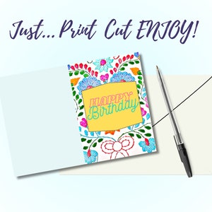 Mexikanische Puebla Happy Birthday Karte Digitaldruck, Printable Digital download stationäre Notizkarte, 5x7 Klappkarte