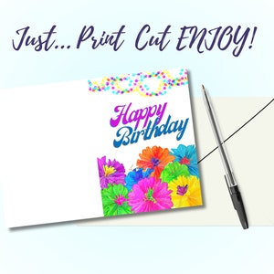 Mexikanische Papierblumen Happy Birthday Karte Digitaldruck, Printable Digital download stationäre Notizkarte, 5x7 gefaltete Feier Karte