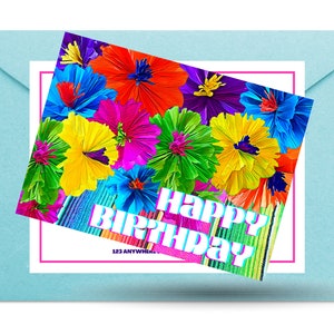 Mexikanische Papierblumen Happy Birthday Digitaldruck, Printable Digital download Geburtstagskarte, 5.5x4.25 Postkarte