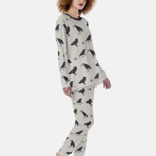 Gothic Raven PJs Crow Pyjamas Spooky Bird Pajamas