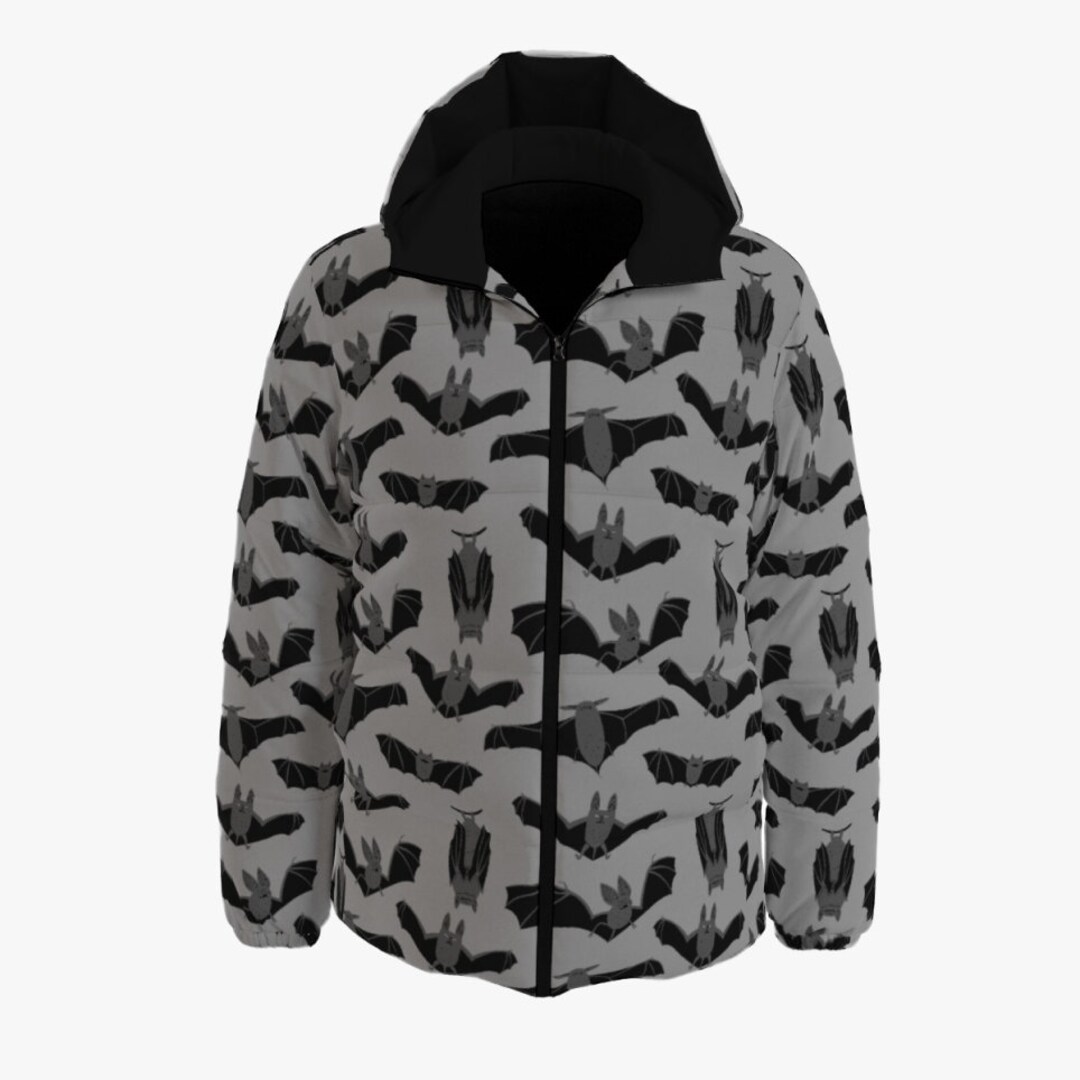 Goth Bats Hooded Puffer Coat Bat Gothic Unisex Down Hooded Puffer