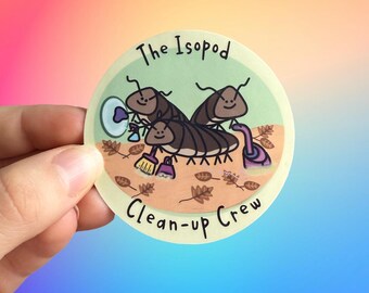 Isopod Cleanup Crew - Hermit Crab Sticker  - Laminated Glossy Sticker - Water Resistant Vinyl Sticker - Laptop Decal- Bottle Sticker
