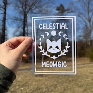 Celestial Moewgic Car Decal - Permanent Vinyl Decal - Weatherproof Vinyl - Cat Decal - Witch Decal