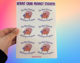 Hermit Crab Molting Privacy Sticker Sheet - Laminated Glossy Sticker - Vinyl - Hermit Crab Laptop Decal- Bottle Sticker