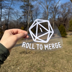 Roll To Merge Car Decal - Permanent Vinyl Decal - Weatherproof Vinyl - DND Car Decal - D20 - Natural 1 Dice