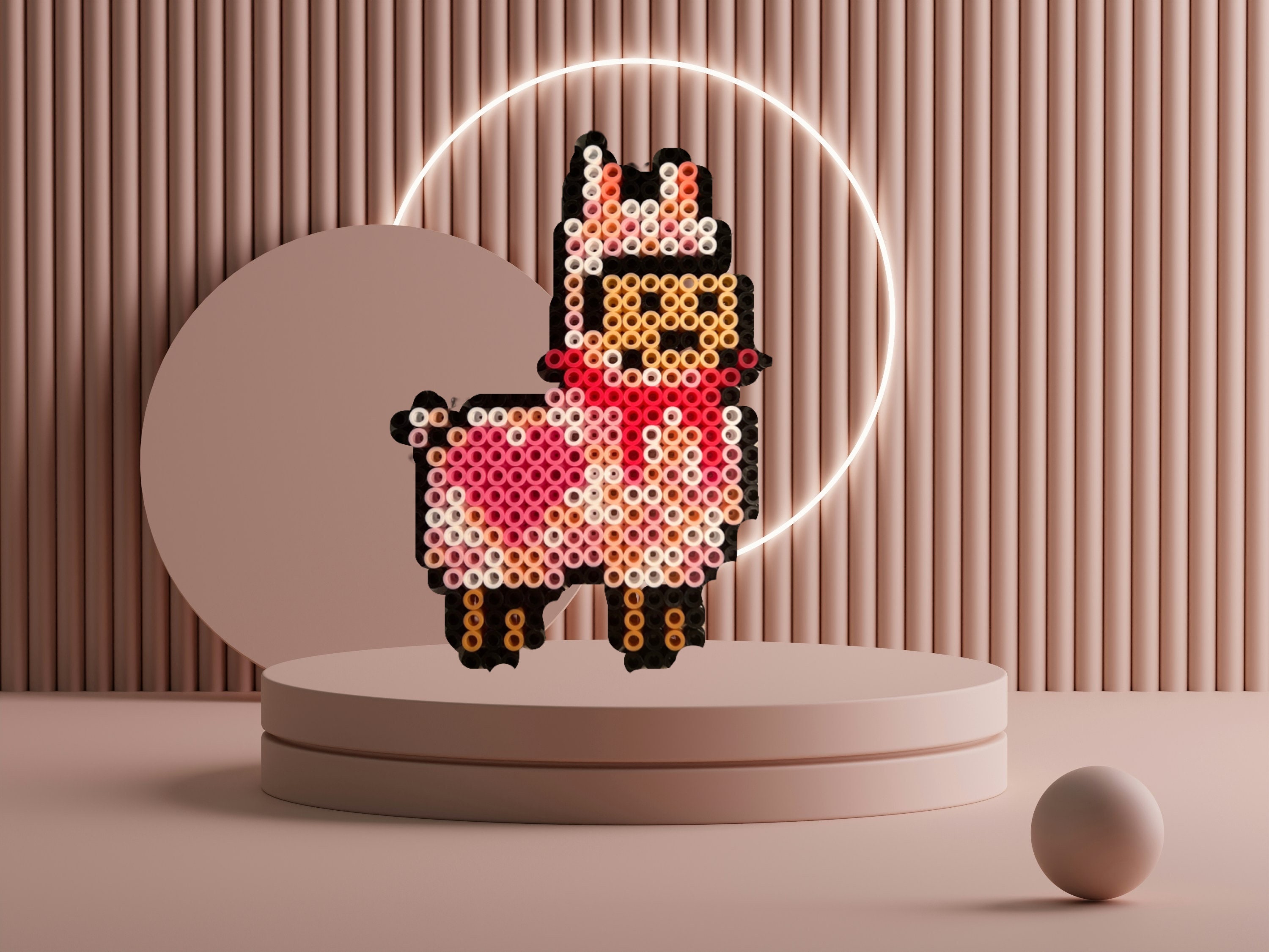 Valentines Day Cute Llama in a Scarf Original Fusebead Craft Coaster Cute Perler Gift