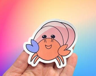 Happy Hermit Crab - Laminated Glossy Sticker - Matte Sticker - Water Resistant Vinyl Sticker - Hermit Crab Laptop Decal- Cute Bottle Sticker
