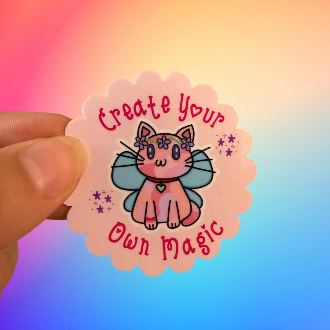 Create Your Own Magic -Caterfly - Cat Butterfly Design - Glossy Sticker - Water Resistant Vinyl Sticker - Laptop Decal - Cute Bottle Sticker