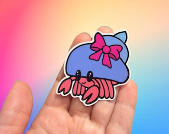 Hermit Crab with Bow - Laminated Glossy Sticker - Water Resistant Vinyl Sticker - Hermit Crab Laptop Decal- Bottle Sticker