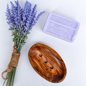 Olive wood Soap Dish Set of 2 (5&quot;), Wooden Soap Dish, Bathroom Decoration, Draining Soap Holder, Bar Soap Holder, Bathroom Accessories Gift