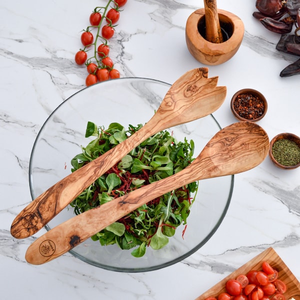 WOOD SALAD SERVER | Olive Wood Salad Spoon | Wooden Cutlery | Dinner Table Salad Spoon | Gift For Wedding | Eco Friendly Spoon I Spoon (12")