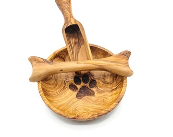 MEDITERRANEAN BOWL | Bone Chewing Scoop Olive Wood Bowl | Wood Dog Feeding | Organic Beauty Bowl | Dog Owner Gift | Natural Wood Bowl