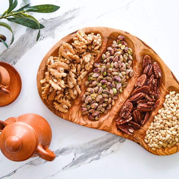 Olive Wood Serving Dish, 3, 4 or 5 Sections | Olivewood Serving Dish| Olivewood Tray | Wooden Serving Plate | Olive Wood Appetizer