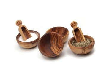 Handmade set of 4 mini olive wood bowls (2.5") or (3.9"),Wooden Pinch Bowls,Wood spice Bowls,Wood bowl for salt ,Wedding gift,  Mother's day