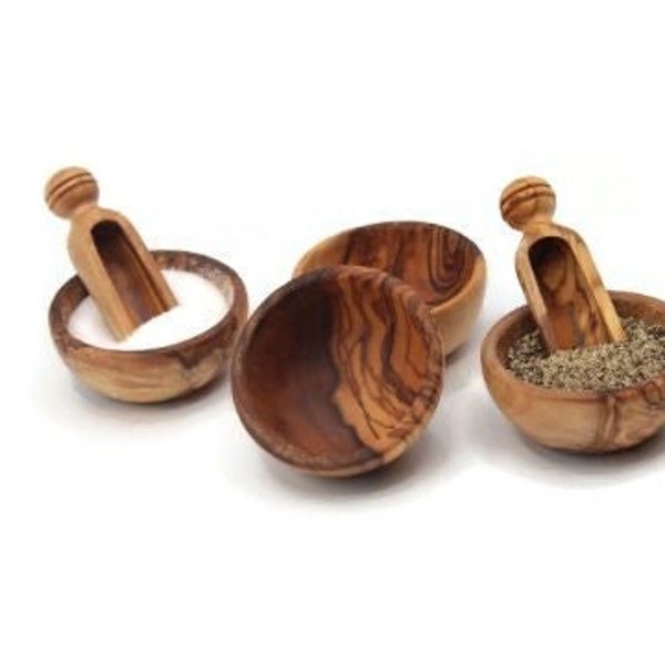 Handmade set of 4 mini olive wood bowls (2.5") or (3.9"),Wooden Pinch Bowls,Wood spice Bowls,Wood bowl for salt ,Wedding gift,  Mother's day