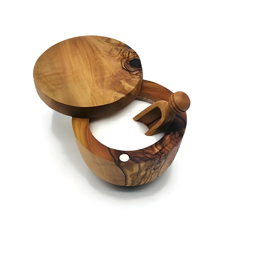Olive Wood Sugar/salt Cellar Made With 4, Wooden Sugar Bowl, Spices Box, Spice Keeper