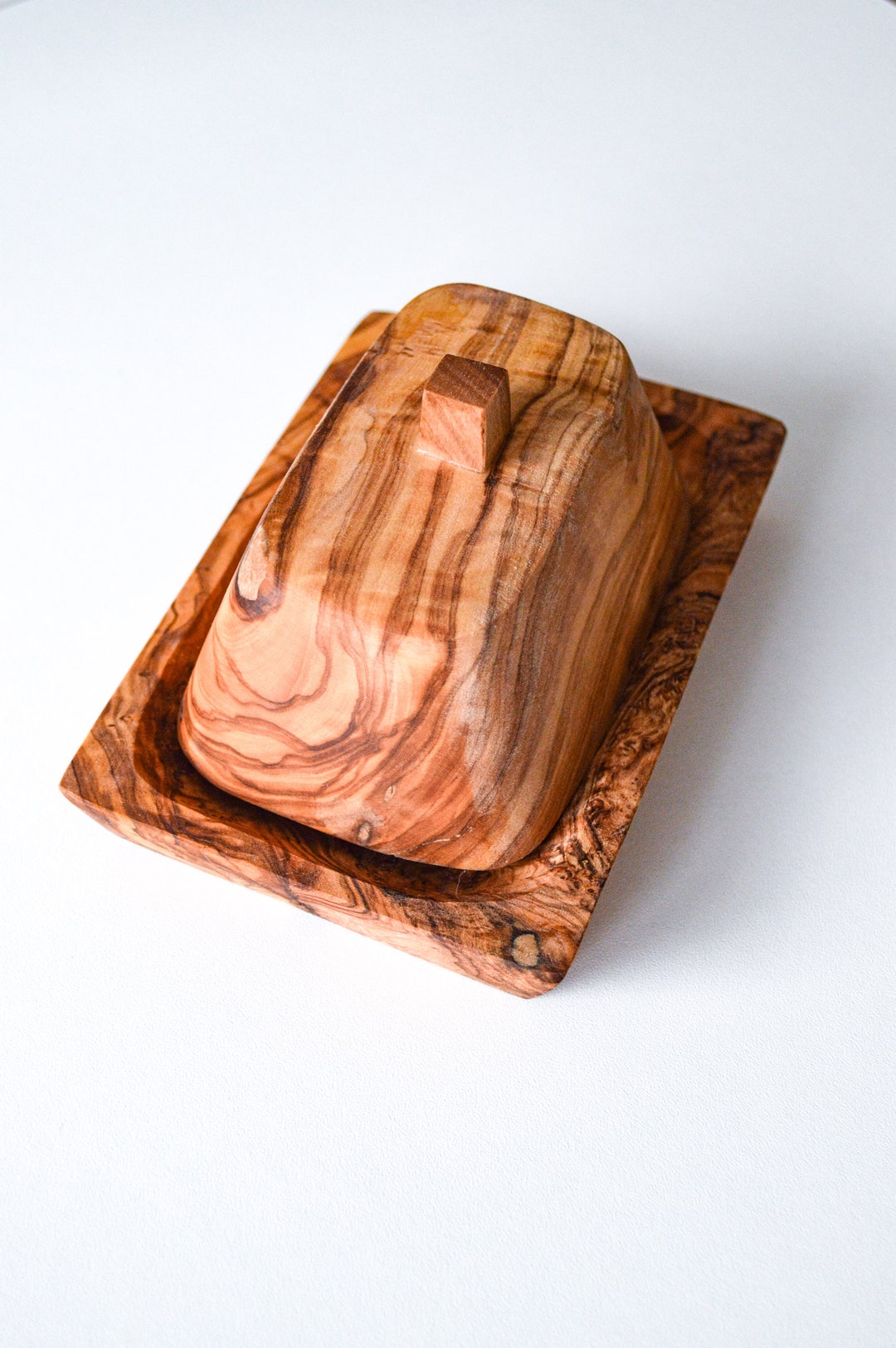 Olive Wood Butter Container With Wood Spreader 7.5, Wood Butter Dish With Spreader, Butter