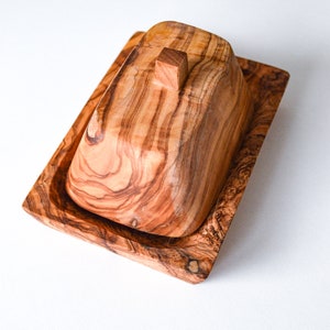 Olive wood butter container with wood spreader (7.5&quot;), Wood Butter Dish with spreader, Butter Storage, Butter Holder, Butter Keeper