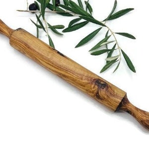 Olive wood rolling pin (16&quot; or17&quot; or 15&quot;), Baking tool, Dough roller, Kitchen utensil, Baking roller, Gift idea, Pizza roller,  Wedding gift