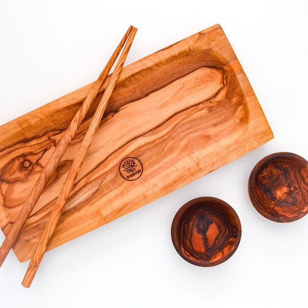 Sushi Plate Set | Japanese Dinner Set | Sushi Serving Set | Wooden Chopstick Sushi Platter | Sushi Serving Tray | Wooden Sushi Serving Board