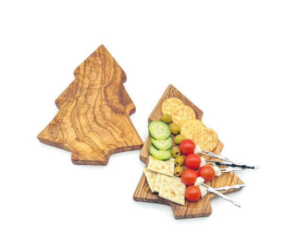 Set of 2 Christmas Tree Trays 11.5 Made of Olive Wood, Set of Christmas