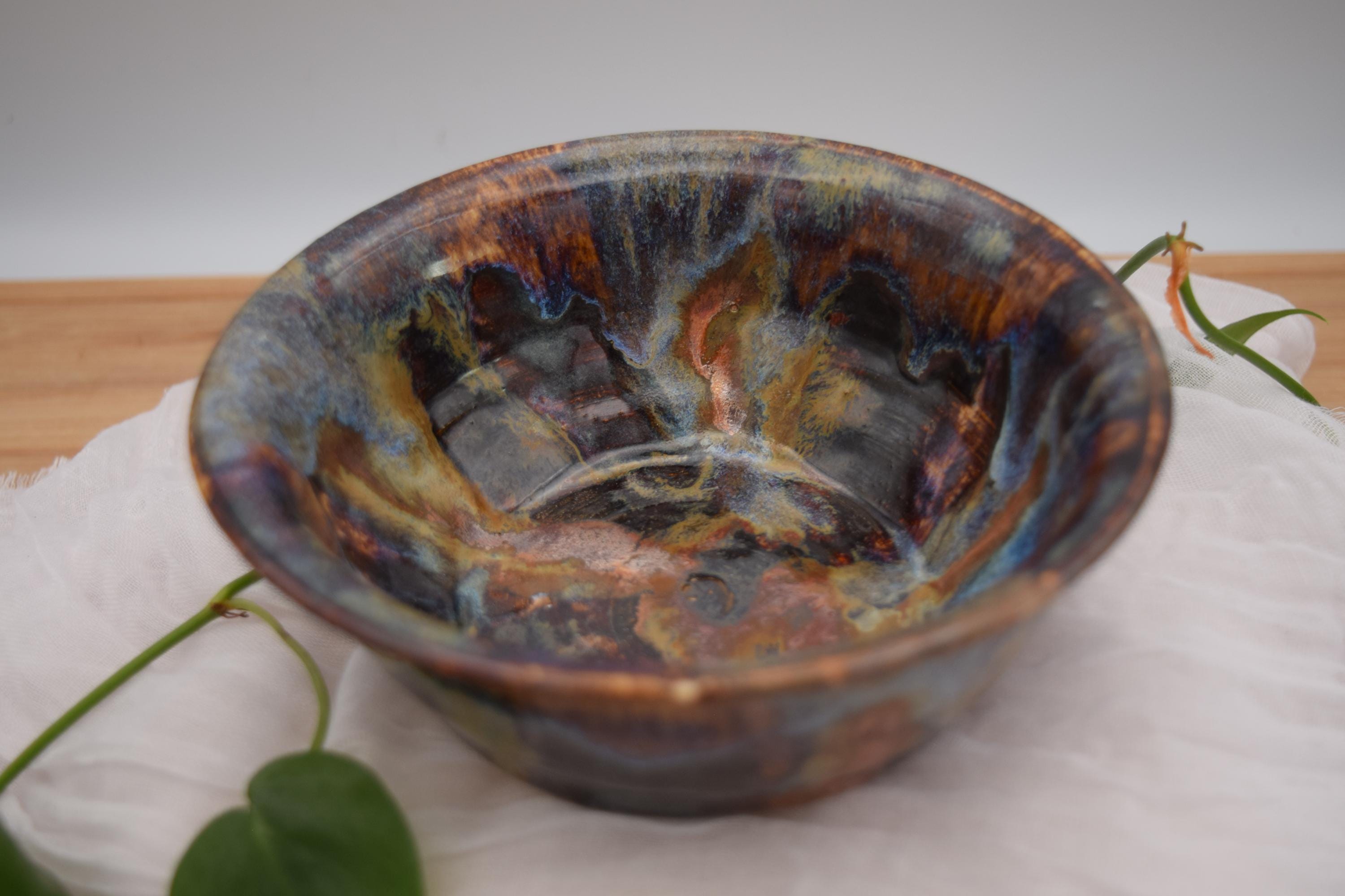 Copper, Blue and Brown Bowl | ceramic dish | handmade pottery | organic earthenware | B51