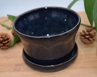 Dark Blue Planter with Saucer | Second Chance | handmade pottery | organic stoneware | PL13