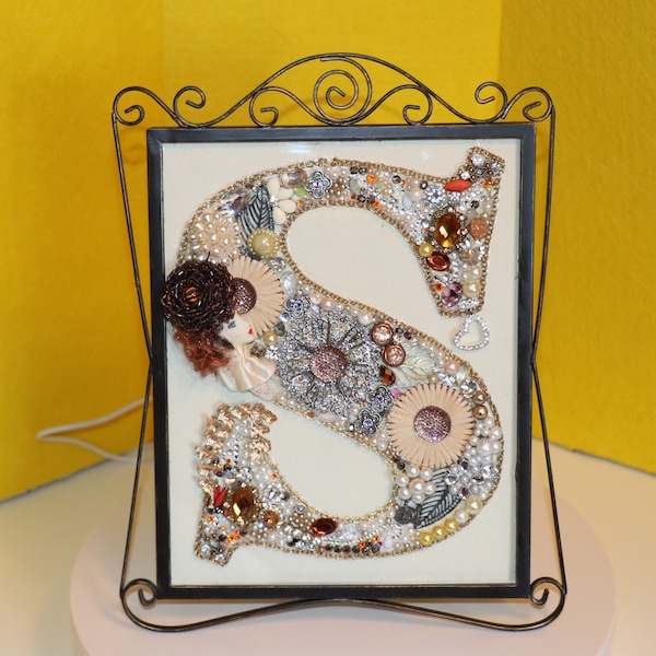 Made to Order Vintage Jewelry Initial Craft on an 8" X 10" Photo Frame- Please Read