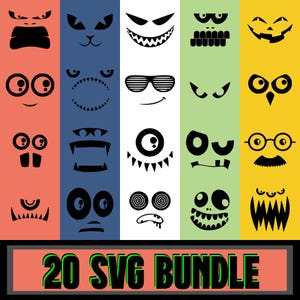 Monster Face Bundle SVG | 20 Halloween Monster Face Cut Files | Spooky Funny Halloween SVG Pack | Digital Download