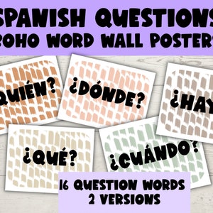 Spanish Question Words Boho Poster Set | Interrogatives | Word Wall | Bulletin Boards | Spanish Classroom Decor