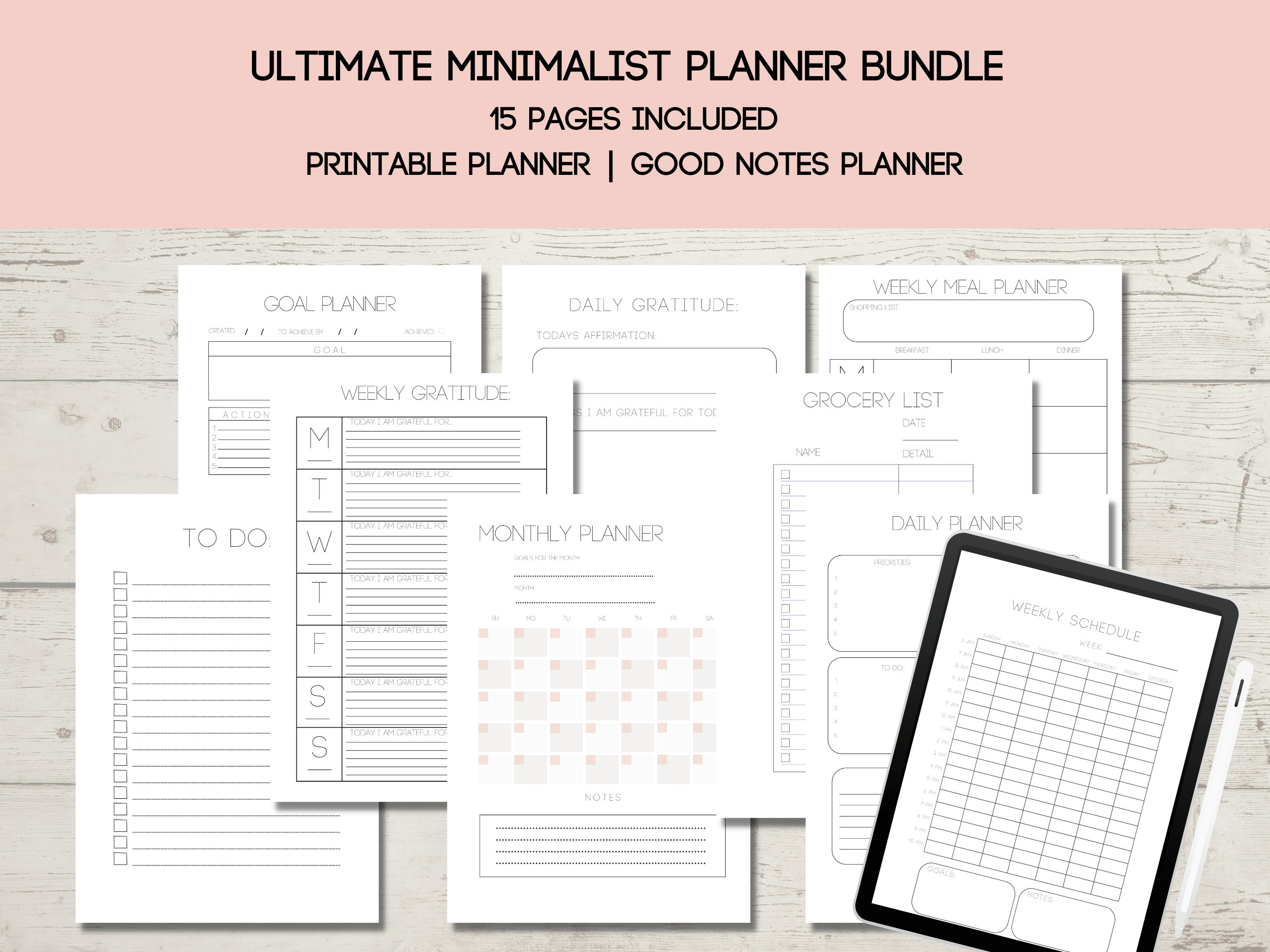 Minimalist Planner Bundle, Printable Planner, Goodnotes Planner, iPad