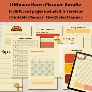 Ultimate Retro Planner Bundle, Printable Planner, GoodNotes Planner, iPad Planner, To do lists, Gratitude journal, Agenda, Digital Planner