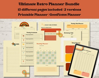Ultimate Retro Planner Bundle, Printable Planner, GoodNotes Planner, iPad Planner, To do lists, Gratitude journal, Agenda, Digital Planner