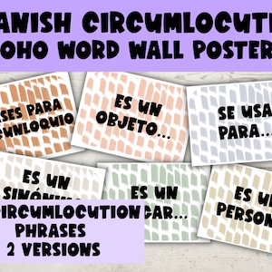 Spanish Circumlocution Phrases Boho Posters Set | Frases de Circunloquio | Word Wall | Bulletin Boards | Spanish Classroom Decor