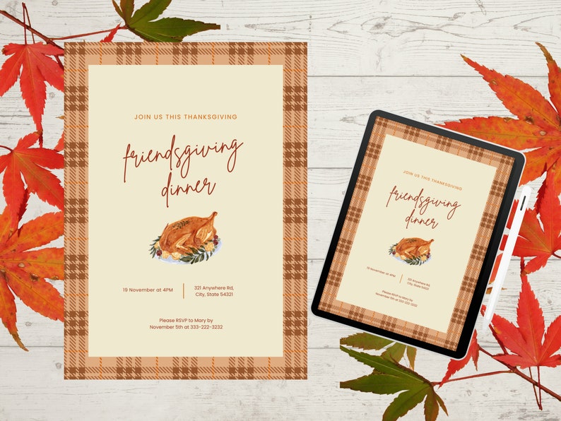 Editable Friendsgiving Plaid Invitation Thanksgiving Etsy