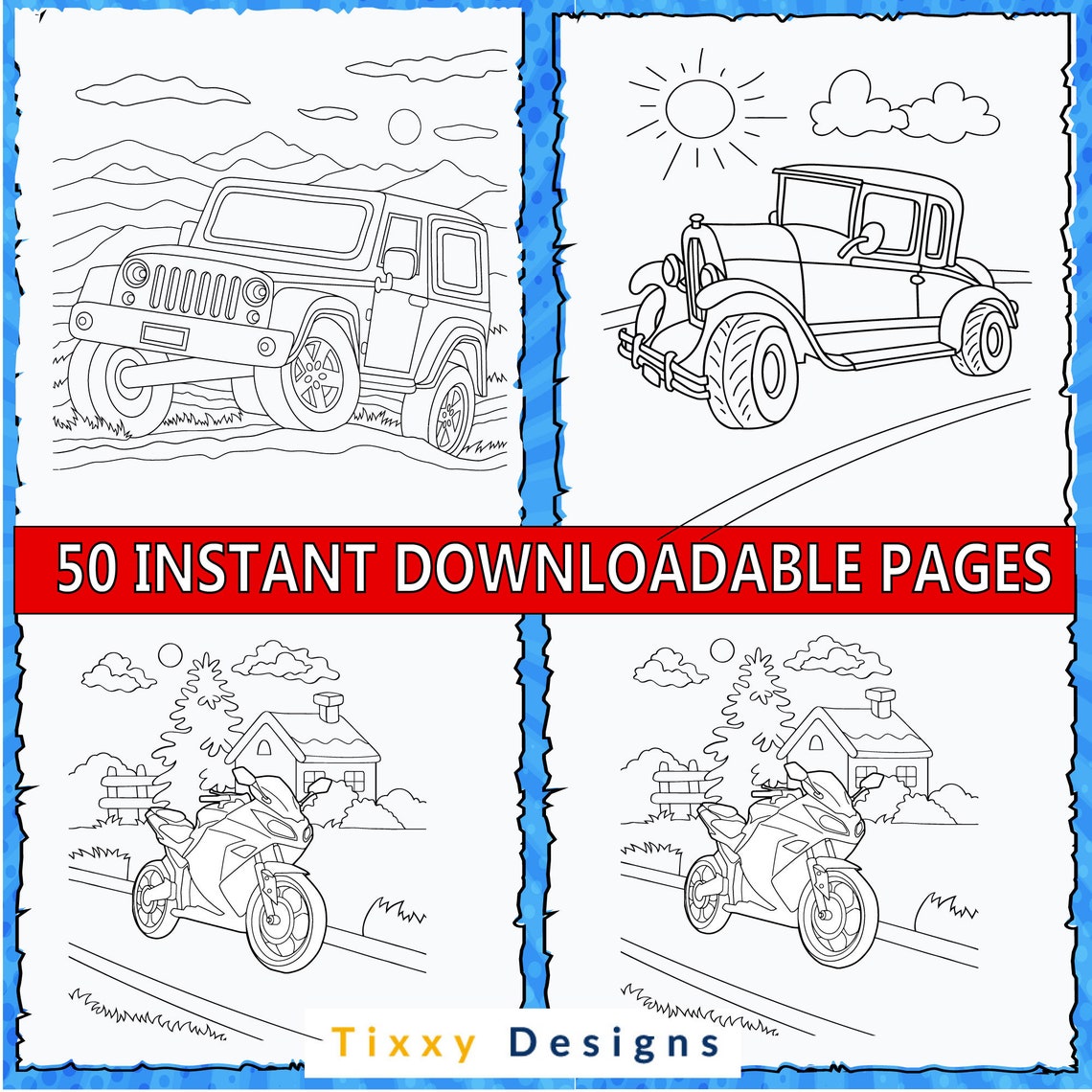Vehicle Coloring Pages for Kids 50 Printable Cars Coloring Book Pages