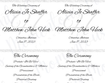 Wedding Ceremony Program Digital Template- 2 per page, 11" x 8 1/2", Elegant and Modern, Editable and Instant Download