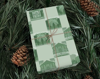 Gift Wrapping Paper Sheet with Greenhouse Conservatory Garden Checkered Design