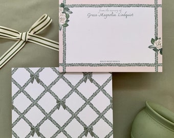 Custom Scallop Floral Garden Stationery | Flat Cards & Envelopes