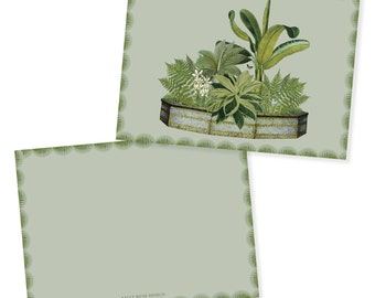 Vintage Botanical With Fern Scalloped Border | Flat Card and Envelope