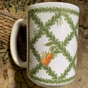 Citrus Lattice Coffee and Matcha Tea Mug – Microwave & Dishwasher Safe – Orange Blossom Trellis Garden Design